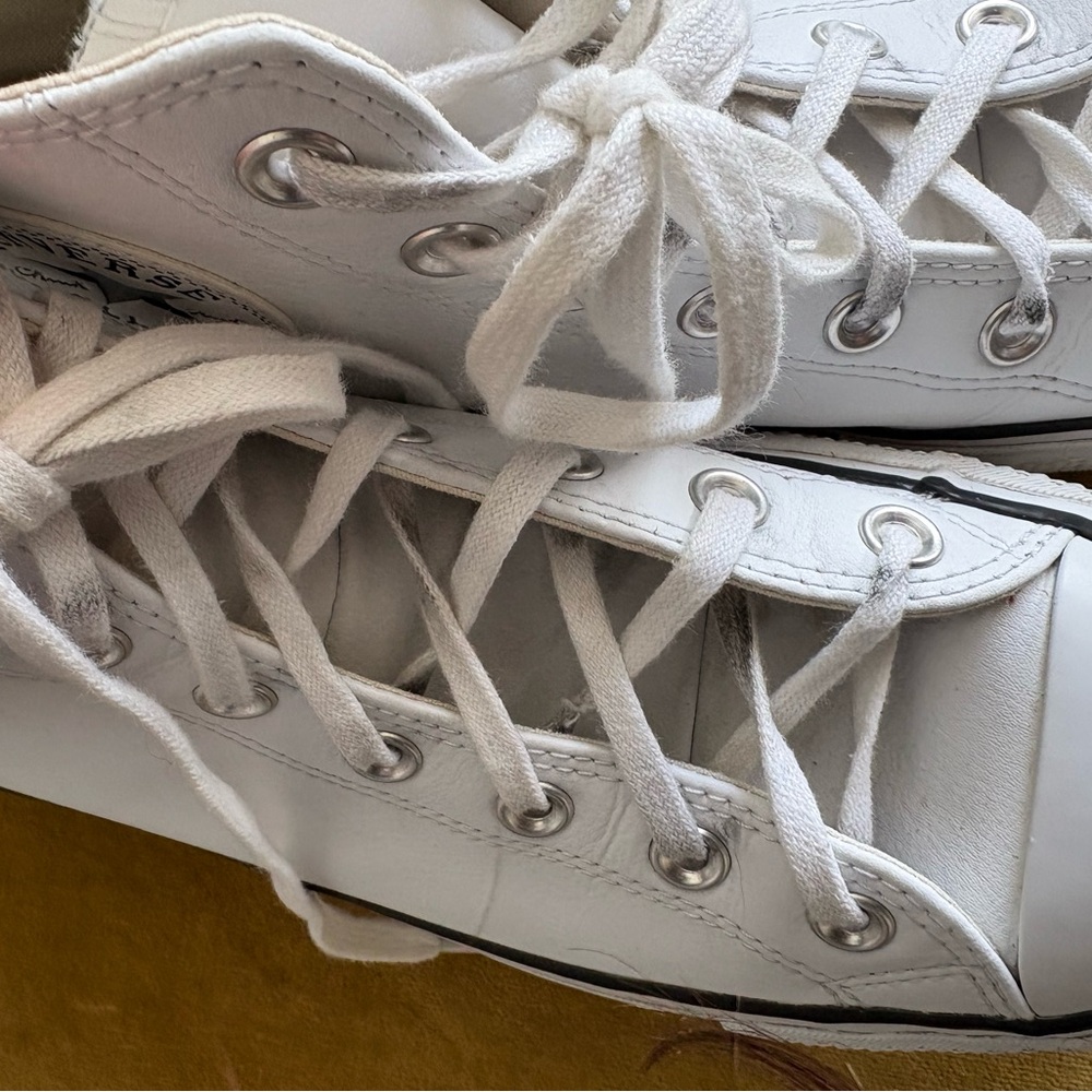 Leather Converse Chuck Taylor All Star Platform High Top Sneakers - White - Picture 9 of 12